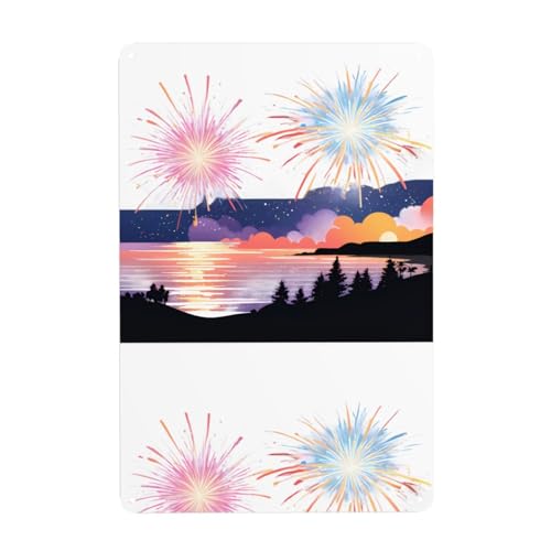 UDFKGLP Feuerwerk an der Küste, dekoratives Gemälde, 20,3 x 30,5 cm, aus Weißblech, verschleißfest und langlebig von UDFKGLP
