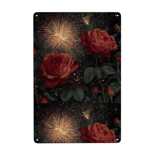 UDFKGLP Roses in Feuerwerk, dekoratives Gemälde, 20,3 x 30,5 cm, aus Weißblech, verschleißfest und langlebig von UDFKGLP