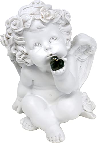 UDIG Süße Engel Figur mit Edelsteinherz Dekofigur Schutzengel mit Edelstein Dekoengel mit dunkelgrünem Stein, Deko 16 cm (Moosachat) von UDIG