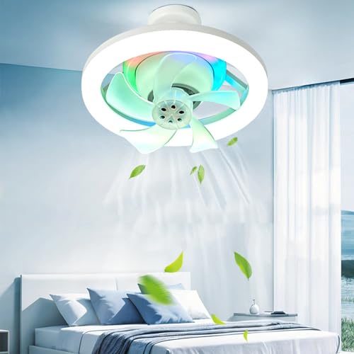 UDIYO 24W Deckenventilator mit Beleuchtung, Deckenventilator mit Fernbedienung, Dimmbar Leise Reversible, LED Deckenleuchte mit Ventilator für Schlafzimmer Esszimmer Licht (Bunt) von UDIYO