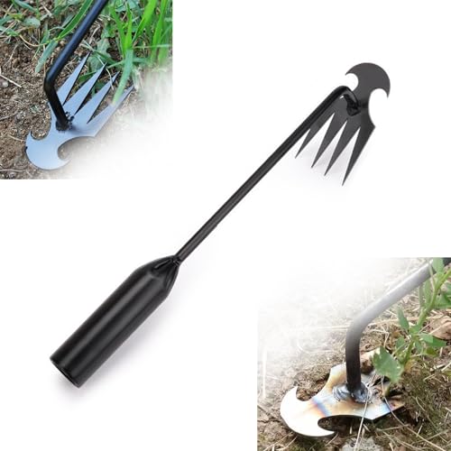 UDIYO Unkrautstecher, Metall Unkraut Entferner Gerät, Bequemer Unkrautjäter mit Langer Griff, Gartenschaufel Klein, Broadfork, Fugenreiniger Unkraut, Garden Harke Schwarz 30 cm von UDIYO