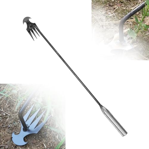 UDIYO Unkrautstecher, Metall Unkraut Entferner Gerät, Bequemer Unkrautjäter mit Langer Griff, Gartenschaufel Klein, Broadfork, Fugenreiniger Unkraut, Garden Harke Silber 50 cm von UDIYO