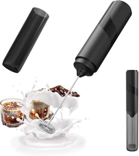Milchaufschäumer Stab/Milchschäumer Elektrisch tragbarer mit Cover Getränkemixer Kaffeebesen batteriebetriebener für Latte, Matcha-Tee, Cappuccino, Schwarz von UDNUYFGZ