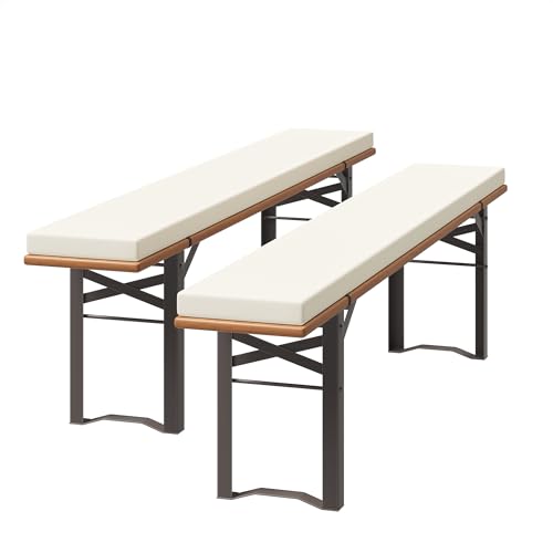 UDPATIO 2er Set Bierbankauflagen mit Bezug 180 x 25 x 4 cm,XL Waschbare auflagen bierzeltgarnitur für Partyzeltgarnitur(Beige, wasserdicht) von UDPATIO