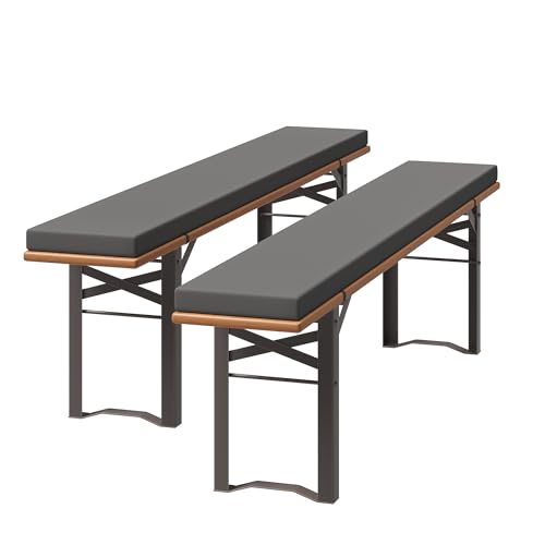 UDPATIO 2er Set Bierbankauflagen mit Bezug 180 x 25 x 4 cm,XL Waschbare auflagen bierzeltgarnitur für Partyzeltgarnitur(Grau, wasserdicht) von UDPATIO