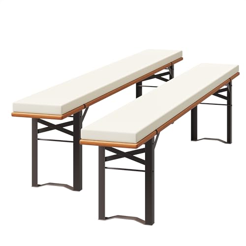 UDPATIO 2er Set Bierbankauflagen mit Bezug 220 x 25 x 4 cm,XL Waschbare auflagen bierzeltgarnitur für Partyzeltgarnitur(Beige, wasserdicht) von UDPATIO