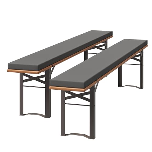 UDPATIO 2er Set Bierbankauflagen mit Bezug 220 x 25 x 4 cm,XL Waschbare auflagen bierzeltgarnitur für Partyzeltgarnitur(Grau, wasserdicht) von UDPATIO