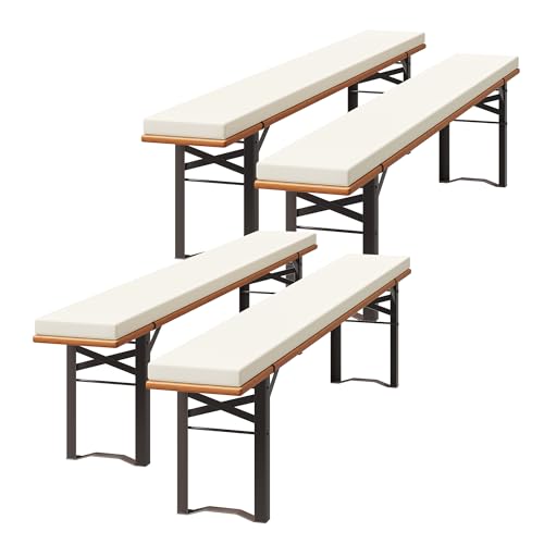 UDPATIO 4er Set Bierbankauflagen mit Bezug 220 x 25 x 4 cm,XL Waschbare auflagen bierzeltgarnitur für Partyzeltgarnitur(Beige, wasserdicht) von UDPATIO