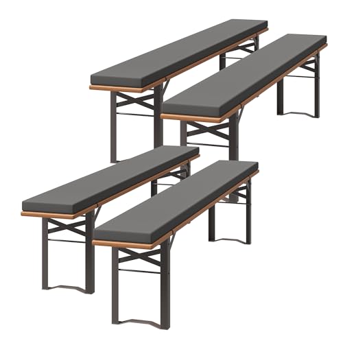 UDPATIO 4er Set Bierbankauflagen mit Bezug 220 x 25 x 4 cm,XL Waschbare auflagen bierzeltgarnitur für Partyzeltgarnitur(Grau, wasserdicht) von UDPATIO