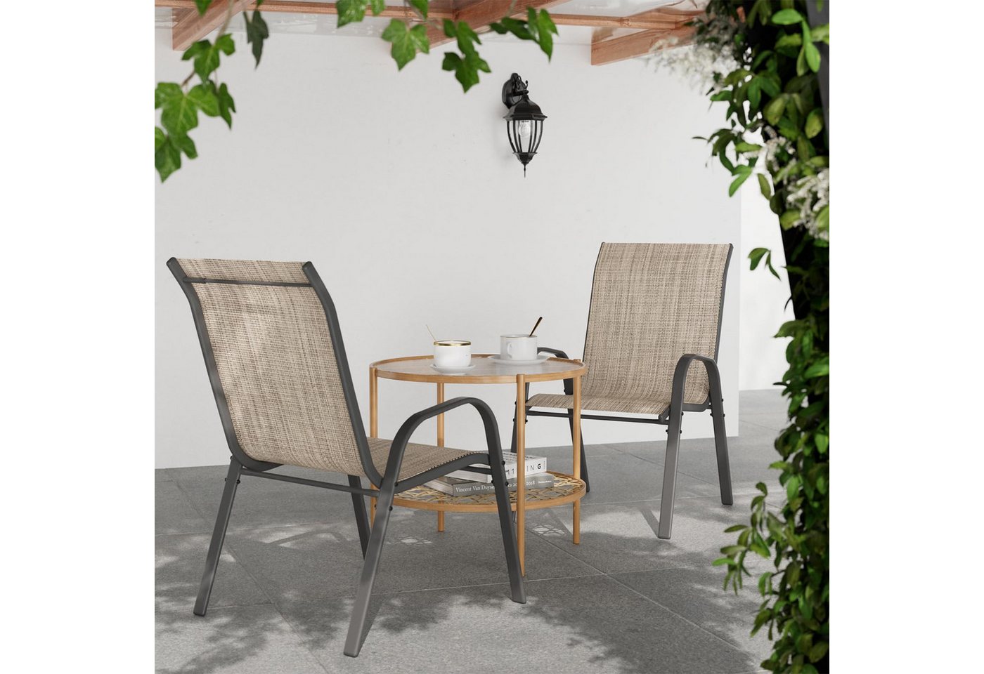 UDPATIO Esszimmerstuhl Stapelbare Hochlehner Gartenstühle 2er/4er/6er Set-Grau/Schwarz/Braun (2 St), Braun von UDPATIO