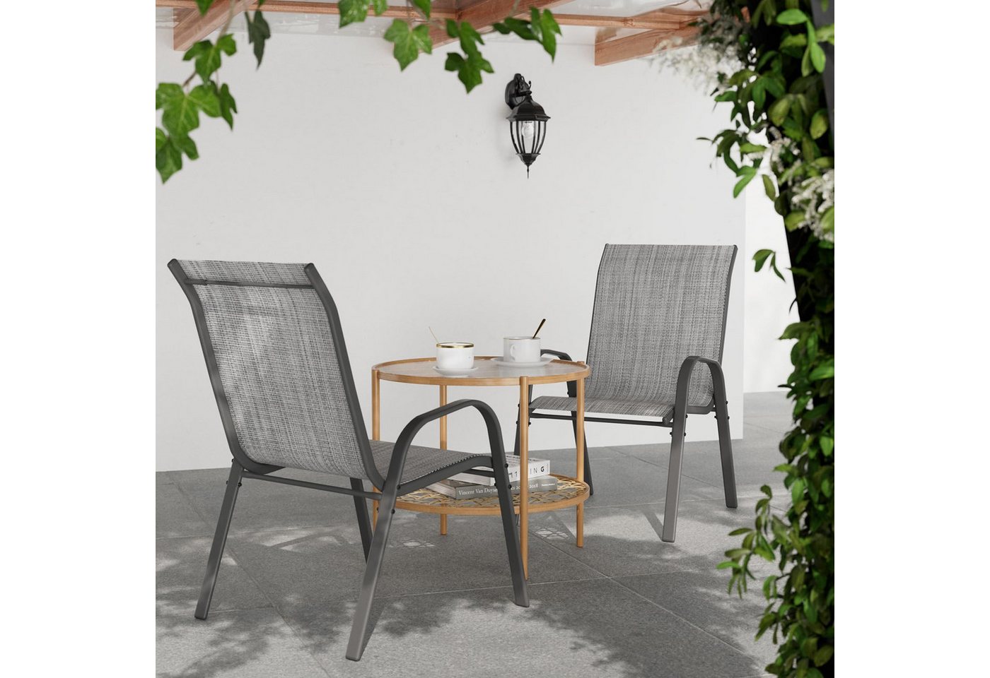 UDPATIO Esszimmerstuhl Stapelbare Hochlehner Gartenstühle 2er/4er/6er Set-Grau/Schwarz/Braun (2 St), Grau von UDPATIO