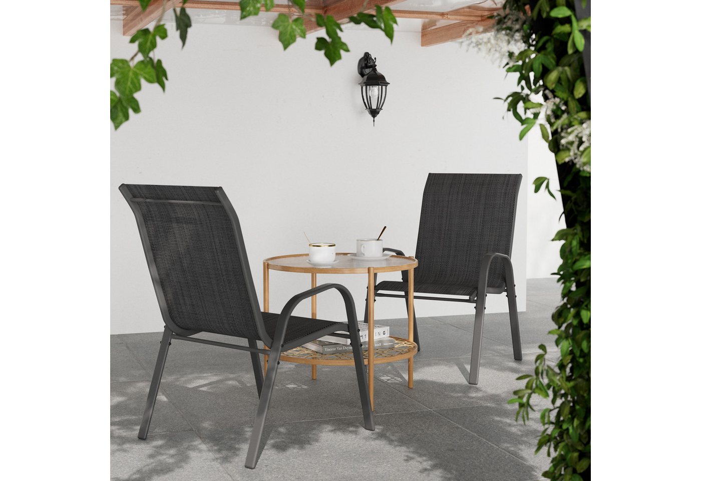 UDPATIO Esszimmerstuhl Stapelbare Hochlehner Gartenstühle 2er/4er/6er Set-Grau/Schwarz/Braun (2 St), Schwarz von UDPATIO