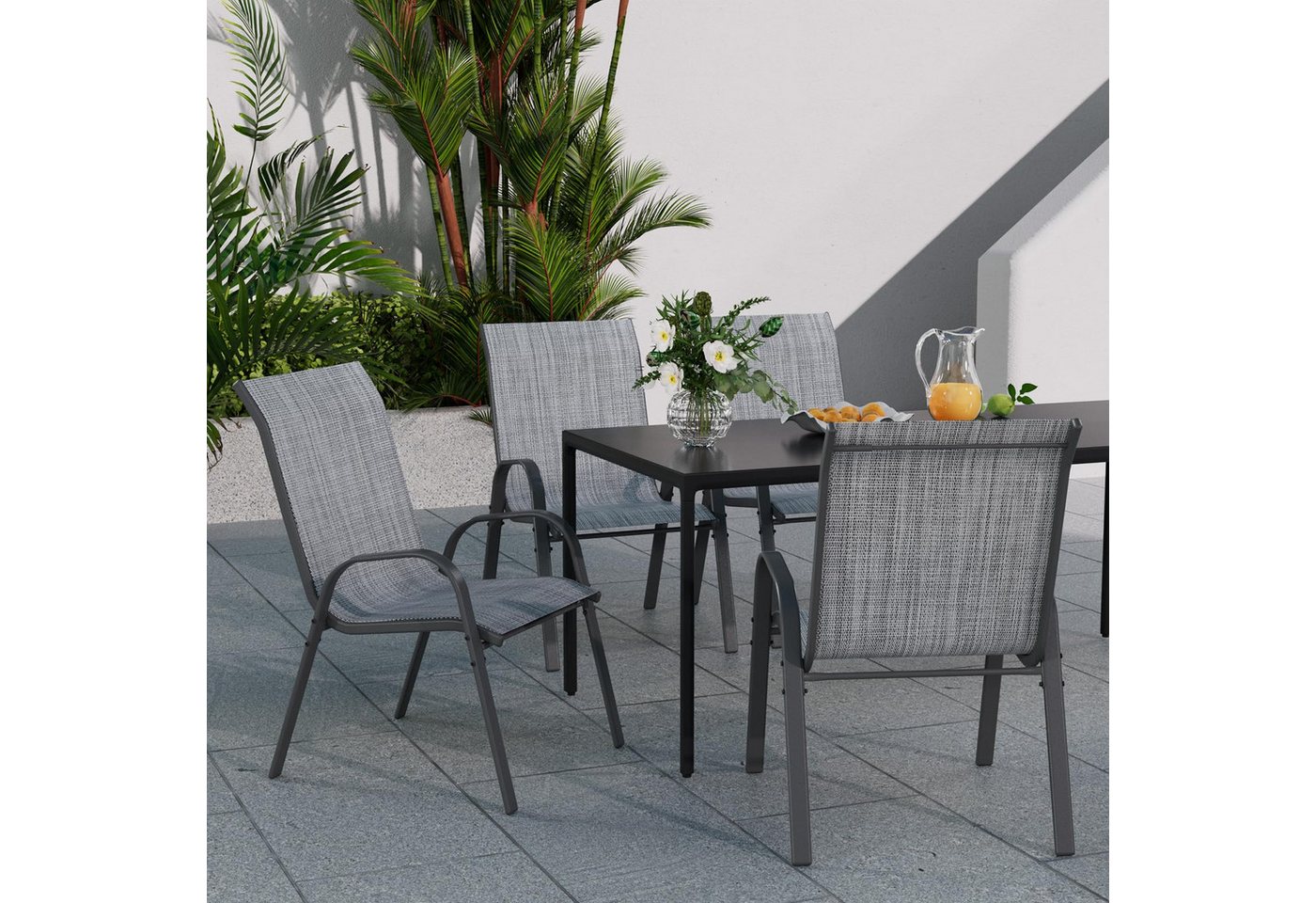 UDPATIO Esszimmerstuhl Stapelbare Hochlehner Gartenstühle 2er/4er/6er Set-Grau/Schwarz/Braun (4 St), Grau von UDPATIO