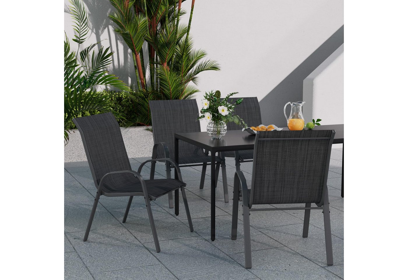 UDPATIO Esszimmerstuhl Stapelbare Hochlehner Gartenstühle 2er/4er/6er Set-Grau/Schwarz/Braun (4 St), Schwarz von UDPATIO