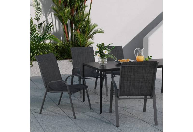 UDPATIO Esszimmerstuhl Stapelbare Hochlehner Gartenstühle 2er/4er/6er Set-Grau/Schwarz/Braun (4 St), Schwarz von UDPATIO
