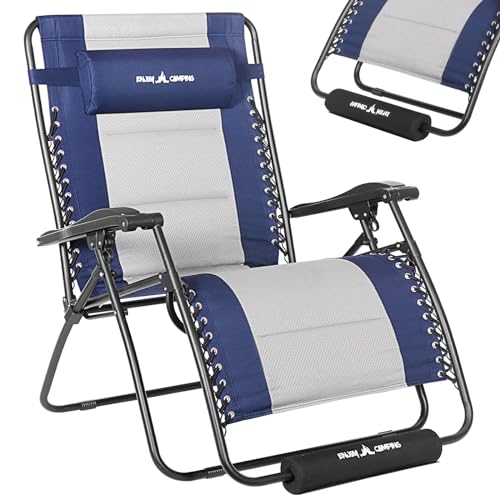 UDPATIO Extra groß Liegestuhl Klappbar, Campingstuhl mit Fußablage und Kissen-Unterstützung, Sonnenliege mit Getränkehalter bis 200 kg Blau von UDPATIO