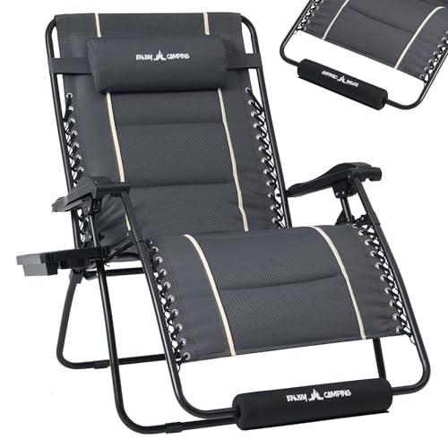 UDPATIO Extra groß Liegestuhl Klappbar, Campingstuhl mit Fußablage und Kissen-Unterstützung, Sonnenliege mit Getränkehalter bis 200 kg Grau von UDPATIO