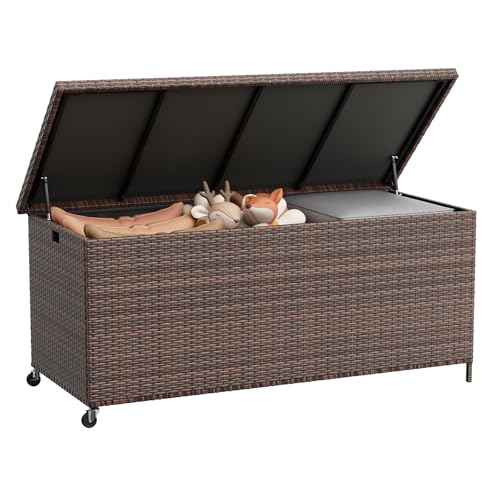 UDPATIO Gartenbox Wasserdicht,Aufbewahrungsbox Garten,Auflagenbox Terrasenbox mit 480L,Kissenbox Outdoor mit Deckel,Gasdruckfedern und Zwei Radern,Braun von UDPATIO