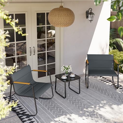 UDPATIO Gartenmöbel Set 3-Teilige Lounge Balkonmöbel Set mit Gartentisch und 2 Stühlen für Kleiner Balkon Terrasse Draußen, Polyrattan Terrassenmöbel 2 Personen (Modernes Grau, 3-Teilige) von UDPATIO