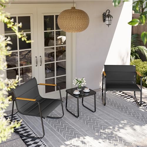 UDPATIO Gartenmöbel Set 3-Teilige Lounge Balkonmöbel Set mit Gartentisch und 2 Stühlen für Kleiner Balkon Terrasse Draußen, Polyrattan Terrassenmöbel 2 Personen (Modernes Schwarz, 3-Teilige) von UDPATIO