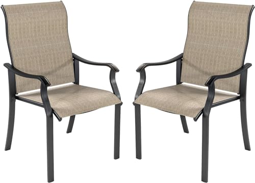 UDPATIO Gartenstühle 2er Set, Hochlehner Gartenstuhl Metall, Textilene Balkonstuhl, Terrassenstuhl 160kg Belastbar, Gartensessel wetterfest für Terrasse, Garten, (Beige) von UDPATIO
