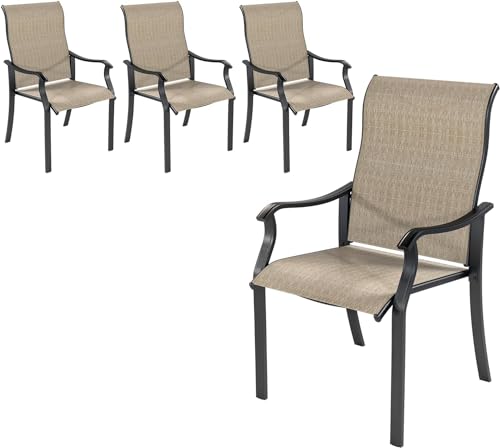UDPATIO Gartenstühle 4er Set, Hochlehner Gartenstuhl Metall, Textilene Balkonstuhl, Terrassenstuhl 160kg Belastbar, Gartensessel wetterfest für Terrasse, Garten, (Beige) von UDPATIO
