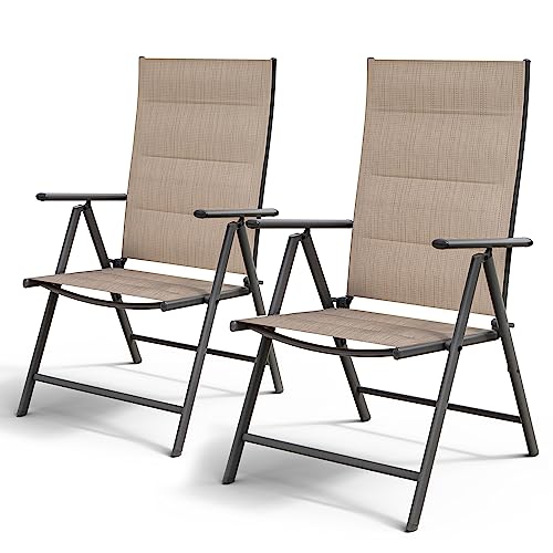 UDPATIO Gartenstühle Hochlehner 2er Set, Klappstuhl 7 - Fach Verstellbar Rückenlehne, bis 120 kg belastbar, Balkonstühle wetterfest für Outdoor, Garten, Balkon, Beige von UDPATIO