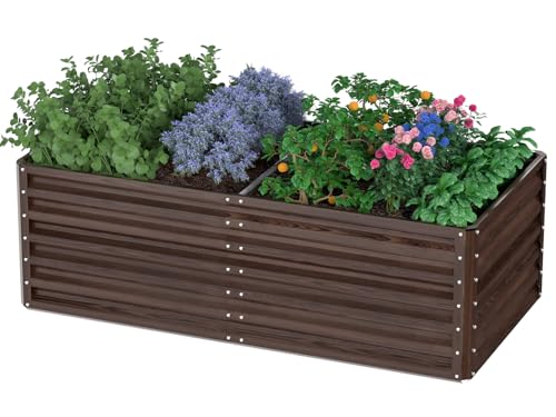 UDPATIO Hochbeet aus Metall,180x60x90 cm, Zink-Aluminium Freistehendes Hochbeete für Garten und Balkon, 970 L Pflanzkasten für Garten, zum Anbau von Gemüse, Blumen und Obst, Rot Holz-Effekt von UDPATIO
