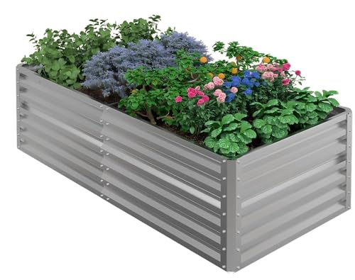 UDPATIO Hochbeet aus Metall,180x60x90 cm, Zink-Aluminium Freistehendes Hochbeete für Garten und Balkon, 970 L Pflanzkasten für Garten, zum Anbau von Gemüse, Blumen und Obst, Silber von UDPATIO