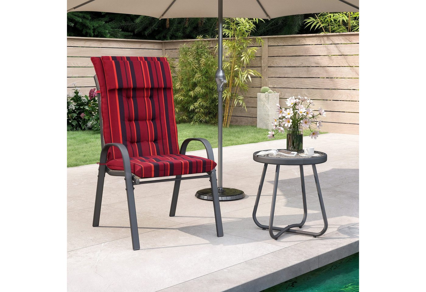 UDPATIO Hochlehnerauflage Hochlehner Sitzauflagen, Gartenstuhlauflagen, 120x50x8 cm, (1 St), Verstellbares Kopfpolster, Sonnenschutz, wetterfest & pflegeleicht von UDPATIO