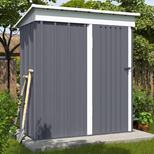 UDPATIO Metall Gartenhaus mit 1.5 m², Pultdach - 162 x 92 x 180 cm für den Außenbereich, Geräteschuppen, Fahrradgarage, Verzinkter Stahl mit Abschließbarer Tür für Hinterhof,Hellgrau von UDPATIO