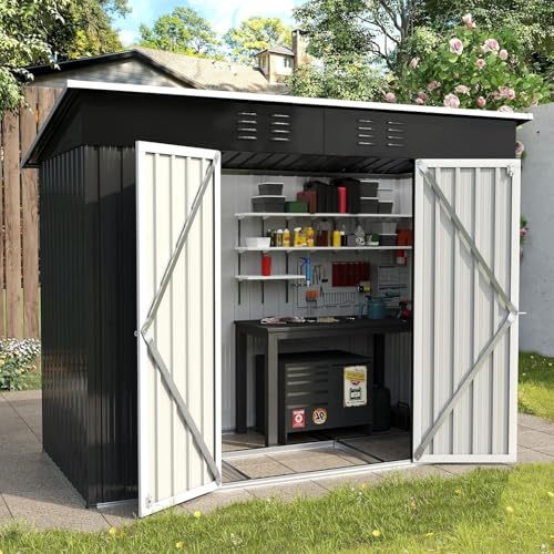 UDPATIO Metall Gartenhaus mit 5 m³ - 246 x 121 x 181 cm für den Außenbereich, Geräteschuppen, Fahrradgarage, Verzinkter Stahl mit Abschließbarer Tür für Hinterhof,Dunkelgrau von UDPATIO