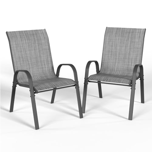 UDPATIO Stapelbare Gartenstuhl Set 2er, Hochlehner Stapelstühle aus Textilene und Metallgestell, Atmungsaktive Terrassenstühle für Balkon, Terrasse, Garten, Grau UDPATIO Stapelbare Gartenstuhl Set 2er, Hochlehner Stapelstühle aus Textilene und Metallgestell, Atmungsaktive Terrassenstühle für Balkon, Terrasse, Garten, Grau von UDPATIO