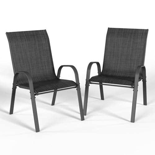 UDPATIO Stapelbare Gartenstuhl Set 2er, Hochlehner Stapelstühle aus Textilene und Metallgestell, Atmungsaktive Terrassenstühle für Balkon, Terrasse, Garten, Schwarz UDPATIO Stapelbare Gartenstuhl Set 2er, Hochlehner Stapelstühle aus Textilene und Metallgestell, Atmungsaktive Terrassenstühle für Balkon, Terrasse, Garten, Schwarz von UDPATIO