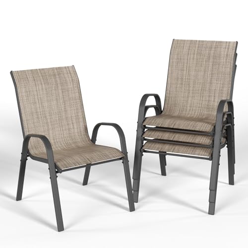 UDPATIO Stapelbare Gartenstuhl Set 4er, Hochlehner Stapelstühle aus Textilene und Metallgestell, Atmungsaktive Terrassenstühle für Balkon, Terrasse, Garten, Braun UDPATIO Stapelbare Gartenstuhl Set 4er, Hochlehner Stapelstühle aus Textilene und Metallgestell, Atmungsaktive Terrassenstühle für Balkon, Terrasse, Garten, Braun von UDPATIO
