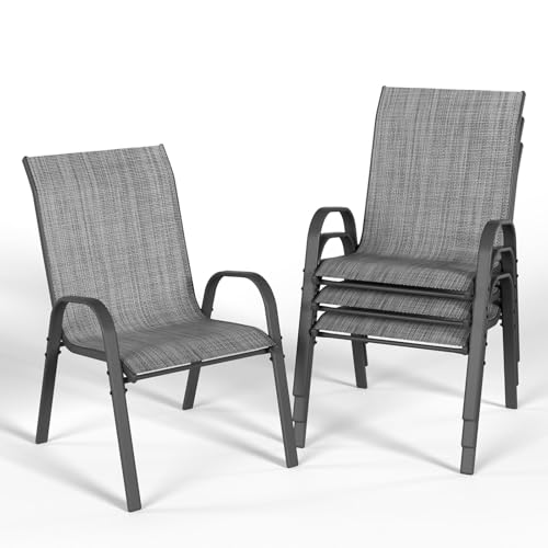 UDPATIO Stapelbare Gartenstuhl Set 4er, Hochlehner Stapelstühle aus Textilene und Metallgestell, Atmungsaktive Terrassenstühle für Balkon, Terrasse, Garten, Grau UDPATIO Stapelbare Gartenstuhl Set 4er, Hochlehner Stapelstühle aus Textilene und Metallgestell, Atmungsaktive Terrassenstühle für Balkon, Terrasse, Garten, Grau von UDPATIO