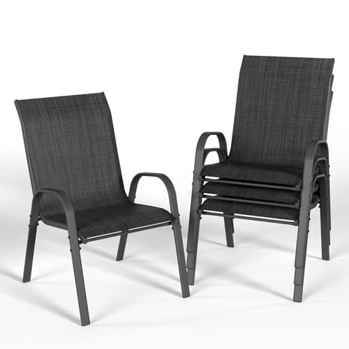 UDPATIO Stapelbare Gartenstuhl Set 4er, Hochlehner Stapelstühle aus Textilene und Metallgestell, Atmungsaktive Terrassenstühle für Balkon, Terrasse, Garten, Schwarz UDPATIO Stapelbare Gartenstuhl Set 4er, Hochlehner Stapelstühle aus Textilene und Metallgestell, Atmungsaktive Terrassenstühle für Balkon, Terrasse, Garten, Schwarz von UDPATIO