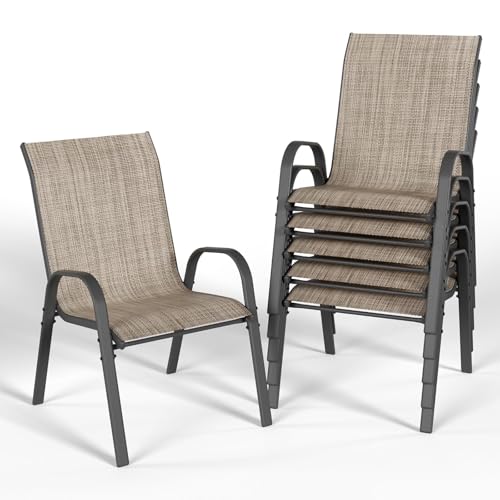 UDPATIO Stapelbare Gartenstuhl Set 6er, Hochlehner Stapelstühle aus Textilene und Metallgestell, Atmungsaktive Terrassenstühle für Balkon, Terrasse, Garten, Braun UDPATIO Stapelbare Gartenstuhl Set 6er, Hochlehner Stapelstühle aus Textilene und Metallgestell, Atmungsaktive Terrassenstühle für Balkon, Terrasse, Garten, Braun von UDPATIO