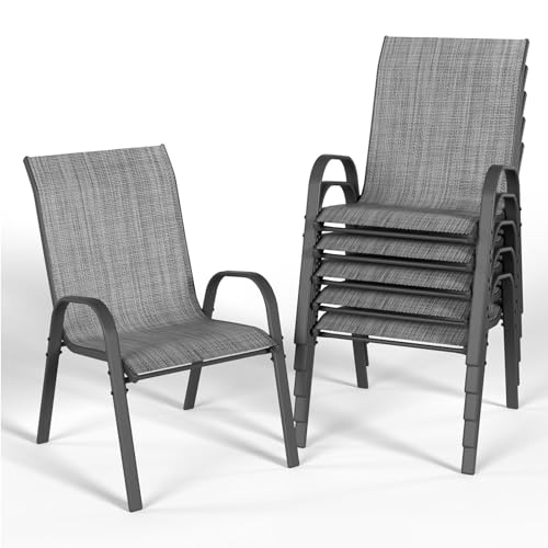 UDPATIO Stapelbare Gartenstuhl Set 6er, Hochlehner Stapelstühle aus Textilene und Metallgestell, Atmungsaktive Terrassenstühle für Balkon, Terrasse, Garten, Grau UDPATIO Stapelbare Gartenstuhl Set 6er, Hochlehner Stapelstühle aus Textilene und Metallgestell, Atmungsaktive Terrassenstühle für Balkon, Terrasse, Garten, Grau von UDPATIO