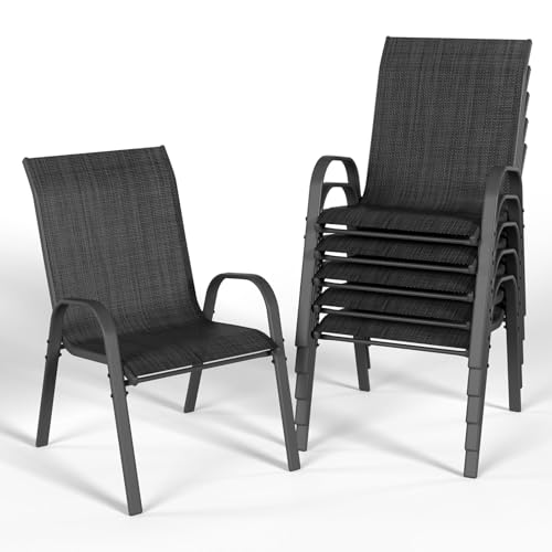 UDPATIO Stapelbare Gartenstuhl Set 6er, Hochlehner Stapelstühle aus Textilene und Metallgestell, Atmungsaktive Terrassenstühle für Balkon, Terrasse, Garten, Schwarz UDPATIO Stapelbare Gartenstuhl Set 6er, Hochlehner Stapelstühle aus Textilene und Metallgestell, Atmungsaktive Terrassenstühle für Balkon, Terrasse, Garten, Schwarz von UDPATIO