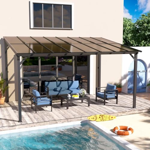 UDPATIO Terrassenüberdachung Borneo 4.2 x 3 m mit stabilem Stahlrahmen und UV-Polycarbonat Dach für Garten, Terrasse Champagner. ca. 8x8cm Profil von UDPATIO