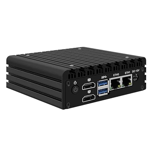 Micro-Firewall-Gerät, 2 x I226-v 2,5 G LAN, geringer Stromverbrauch, lüfterloser Mini-PC N6005 (bis zu 3,3 GHz), Desktop-Computer, unterstützt Home Office, Soft-Router, WiFi 6, 2 x HDMI1.4 USB 3.0, 32 von UDPTCP