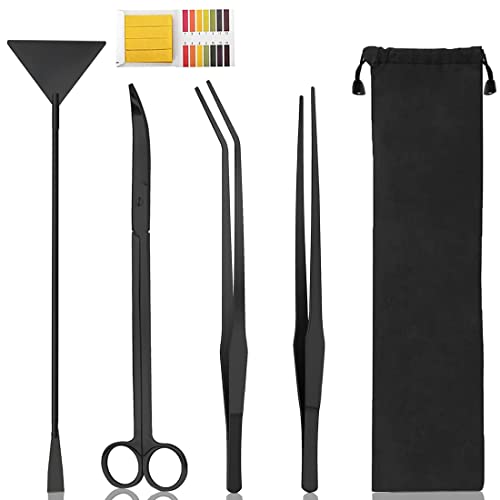 UDQYQ 4 Stück Aquarium Aquascaping Tools,Premium Edelstahl Wasserpflanzen Werkzeuge Anti-Rost Pinzette Schere Schaber Werkzeug Set für Fisch Tank Reinigung Pflanze Trimmen. (Schwarz) von UDQYQ