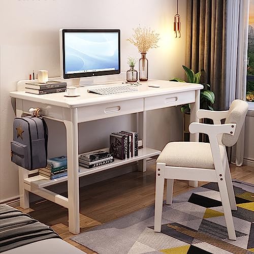UDaca Massivholz-Schreibtisch, moderner Home-Office-Schreibtisch mit Ablagefach und 2 Schubladen, Studenten-Studientisch, Computer-Arbeitsplatz (47 Zoll, weiß) von UDaca