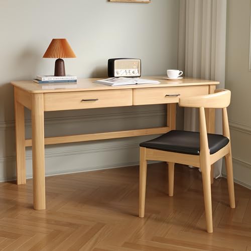 UDaca Massivholz-Schreibtisch mit 2 Schubladen, moderner Home-Office-Schreibtisch, Schreibtisch, Schreibtisch, Computer-Arbeitsplatz, einfache Installation (47 Zoll, Natur) von UDaca