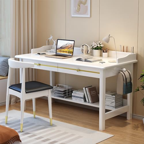 UDaca Schreibtisch, moderner Holz-Schreibtisch für Zuhause, Büro, Kinderschreibtisch, Arbeitszimmer, Computer-Arbeitsplatz mit Schubladen und Bücherregal (78,7 cm, weiß) von UDaca