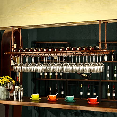 UDaca Weinregal, Metall-Deckenhalter für Glasflaschen, hängende Lagerregale mit Stielglas-Ablage für Unterschrank, Küche, Bar, höhenverstellbarer dekorativer Ständer (Größe: 80 x 35 cm) von UDaca