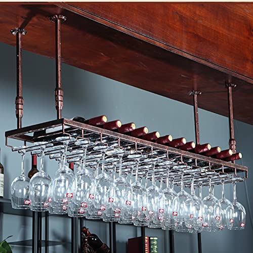 UDaca Weinregal zum Aufhängen von Weinflaschen und Glaskelchen an der Decke, Stielglashalter, multifunktionales Lagerregal, Küchenbar, dekorativer Organizer, Metallrahmen (Größe: 140 x 30 cm) von UDaca