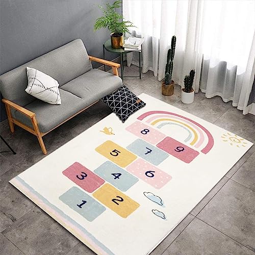 Regenbogen-Zahlen-Hüpfer-Teppich, Haus-Sprung-Rutschmatte, Kinderteppich, langlebige Bodendekorationsmatte für Schlafzimmer, Spielzimmer, Kinderzimmer, tolles Geschenk für Mädchen und Jungen ( Color : von UE-MAOLU