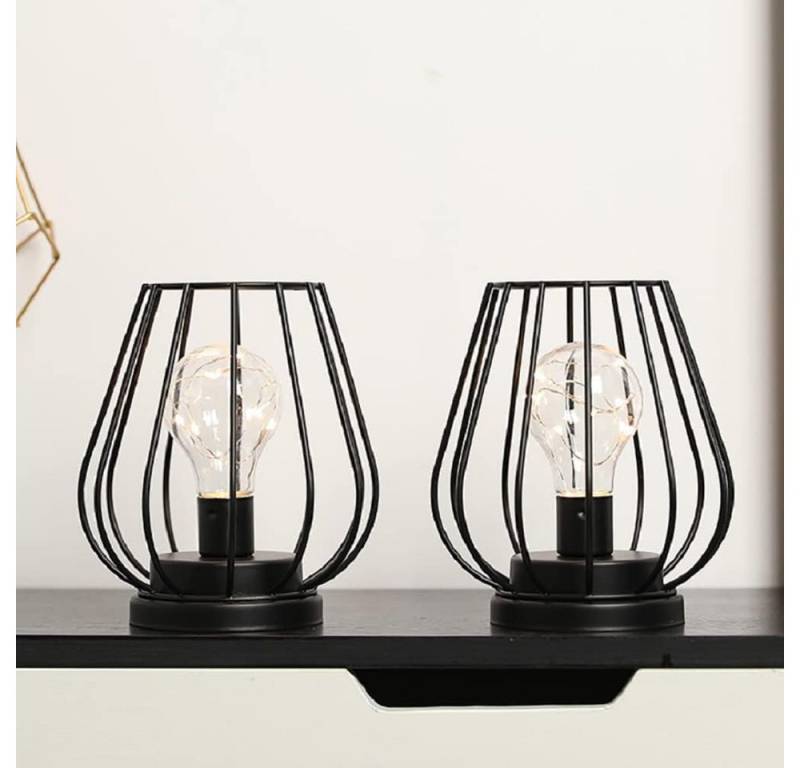 UE Stock Kerzenlaterne 2er Set Batteriebetriebene Lampen Mini-Käfigform Metall 17 cm Schwarz (2 St), für jeden Einrichtungsstil von UE Stock